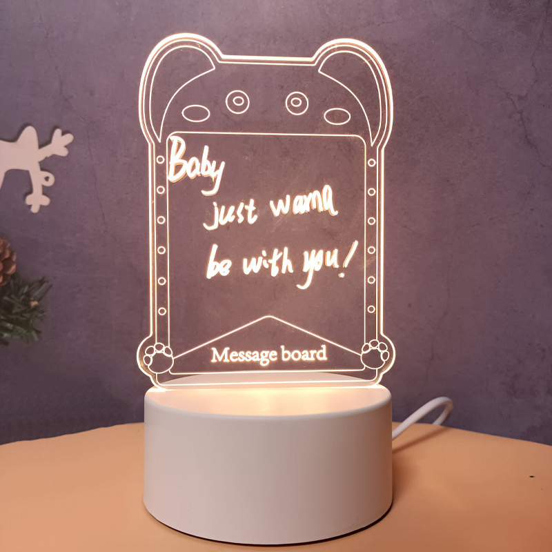 Hot Sell USB Blank Acrylic Note Board With Stand Erasable Writing Board Light LED Message Board Blank Acrylic Night Light