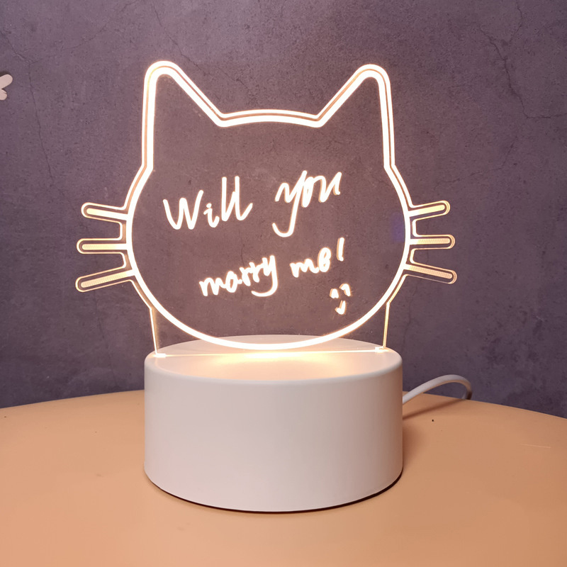 Hot Sell USB Blank Acrylic Note Board With Stand Erasable Writing Board Light LED Message Board Blank Acrylic Night Light