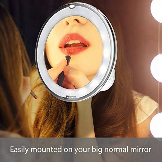 360 Degree Rotation 10x Mirror Vanity with Led Light Bathroom Makeup Magnify Mirror with Suction Cup