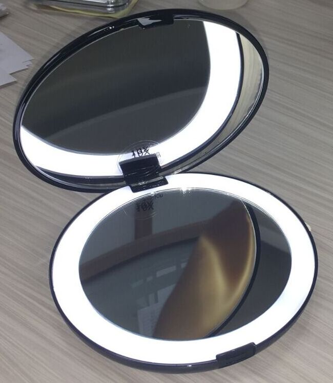 Foldable Portable Cosmetic Round Magnifying Makeup Mirror 1/10X Travel Vanity Mirror with Led Lights