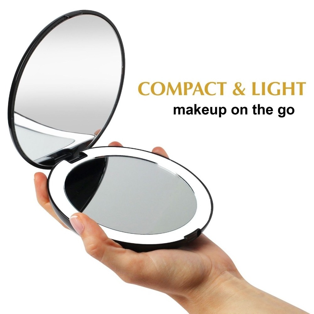 Foldable Portable Cosmetic Round Magnifying Makeup Mirror 1/10X Travel Vanity Mirror with Led Lights