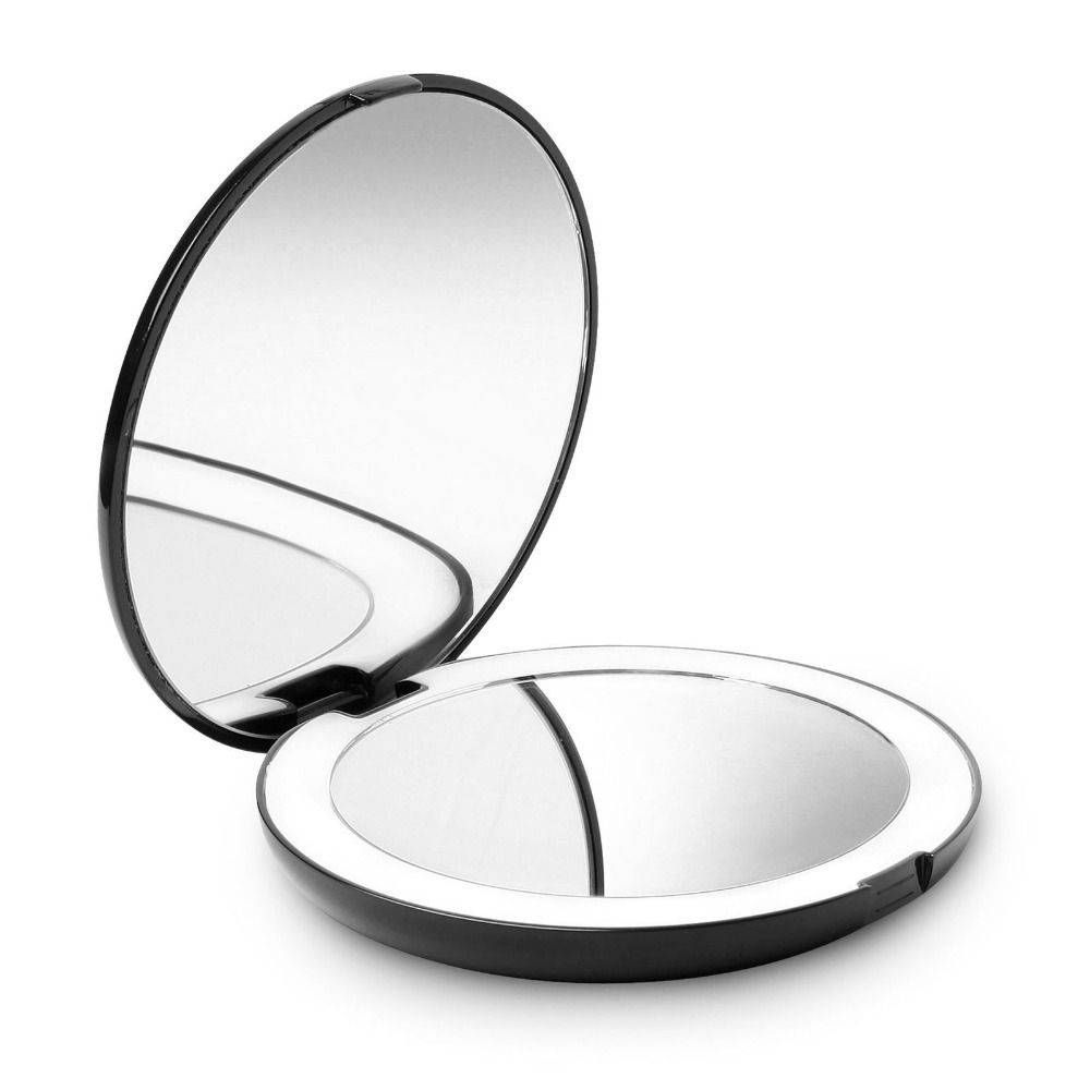 Foldable Portable Cosmetic Round Magnifying Makeup Mirror 1/10X Travel Vanity Mirror with Led Lights