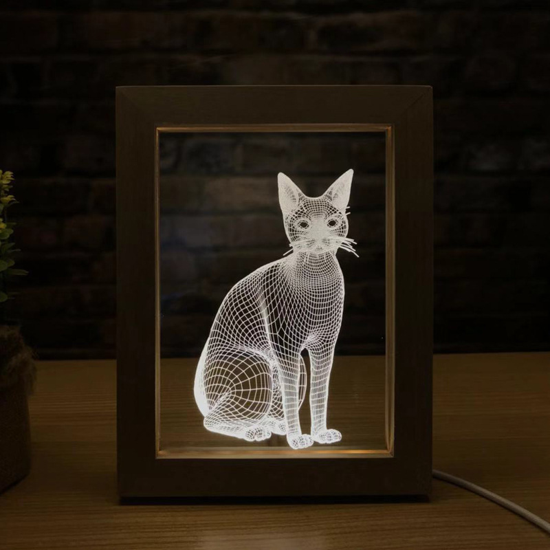 Diy 3d Wooden Led Photo Frame Picture Lamp Kitten Home Decor USB Plug in  Led Night Light