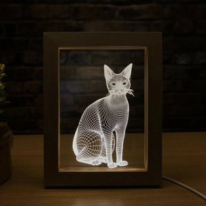 Diy 3d Wooden Led Photo Frame Picture Lamp Kitten Home Decor USB Plug in  Led Night Light