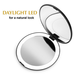 Foldable Portable Cosmetic Round Magnifying Makeup Mirror 1/10X Travel Vanity Mirror with Led Lights