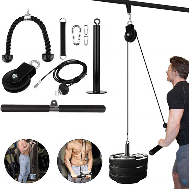 Home gym weight cable pulley system with tricep rope for squat rack