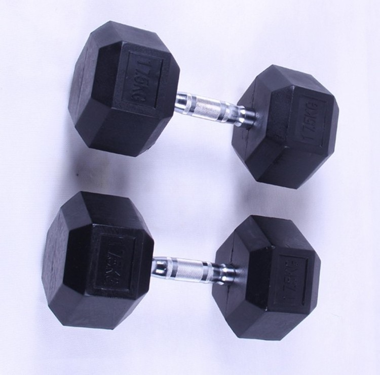 In stock competitive price black rubber coated hex dumbbells gym fitness sets dumbbell set pesas