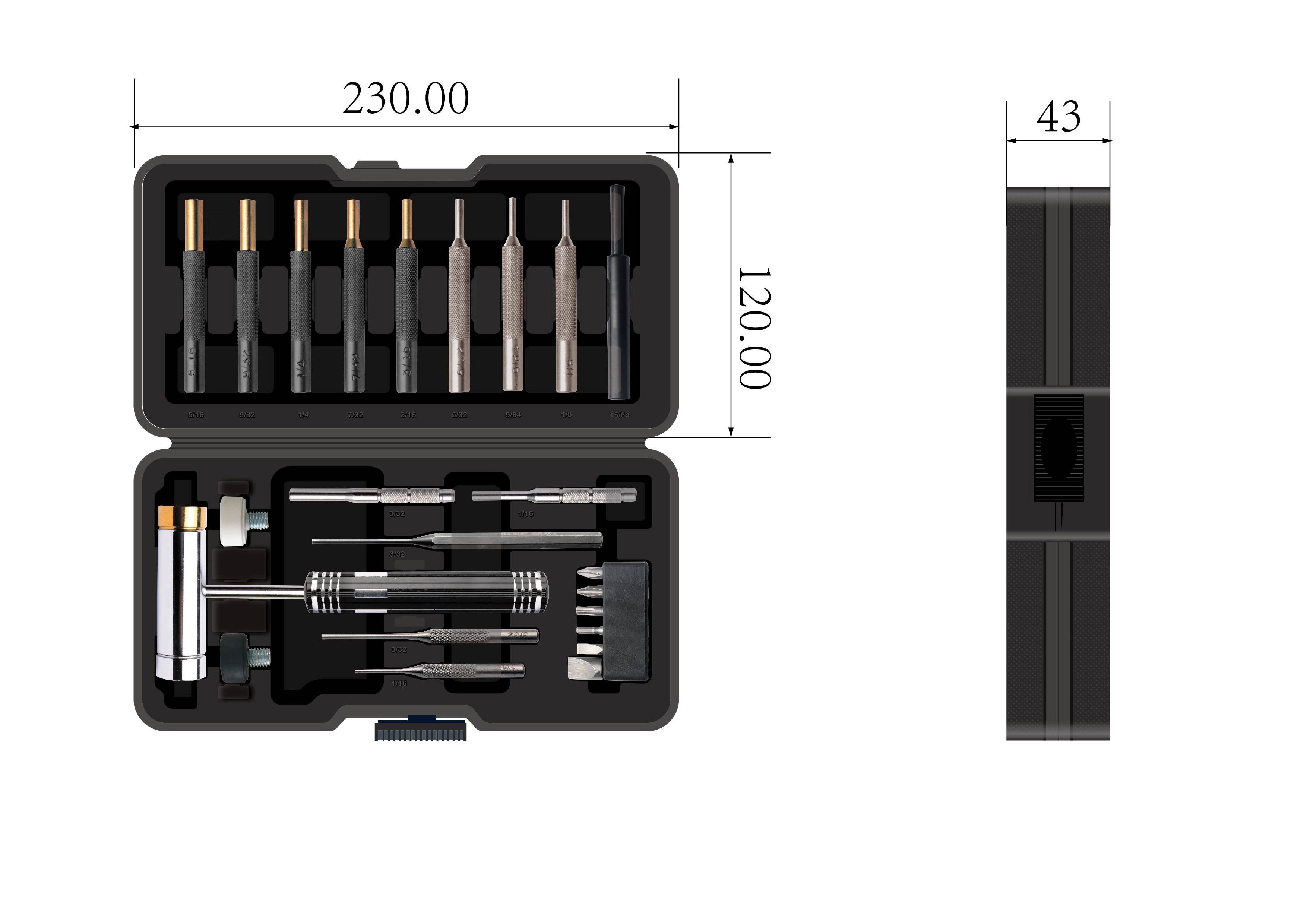 Gunsmiths tools Roll Pin and Hammer with Brass Punch Removal Tool Plastic Box for gunsmith Kit Gun tool