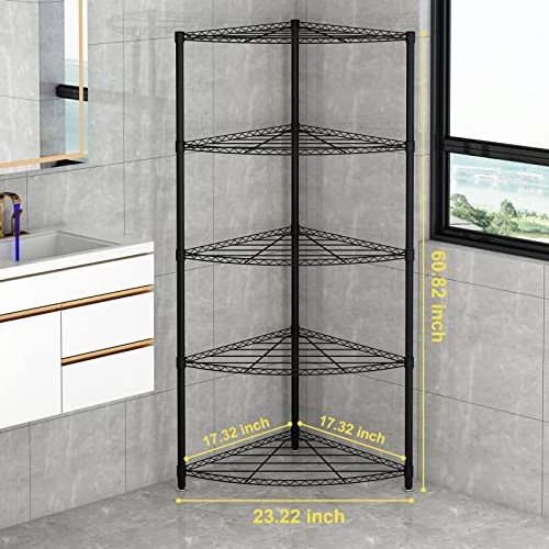 5 Tier Black Corner Storage Shelves Wire Shelving Unit Metal Shelf Steel Storage Rack for Bathroom Kitchen