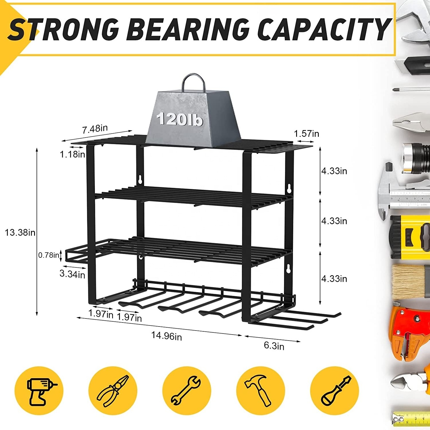 View larger image Add to Compare  Share garage tool organizer garden tool Drill Storage Holder Rack Metal Wall Mount Power gard