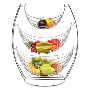 3 Tier Stand Chrome Metal Fruit Hammock Vegetables Produce Basket Rack Fruit Basket