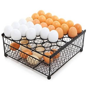 2 Tier Country Rustic Black Chicken Wire 36 Egg Display Tray Rack and Egg Storage Box Holder