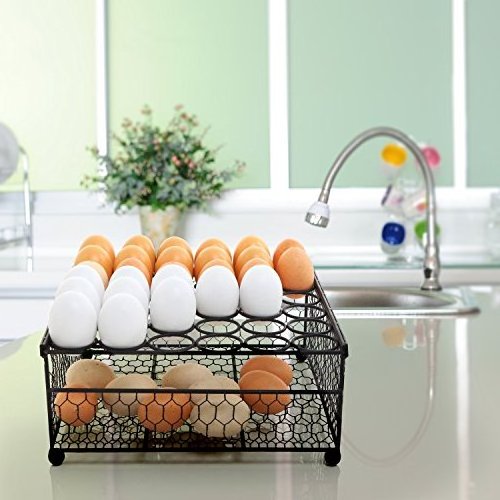 2 Tier Country Rustic Black Chicken Wire 36 Egg Display Tray Rack and Egg Storage Box Holder