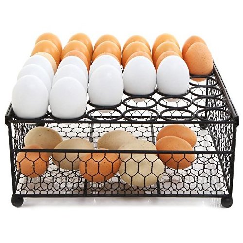 2 Tier Country Rustic Black Chicken Wire 36 Egg Display Tray Rack and Egg Storage Box Holder