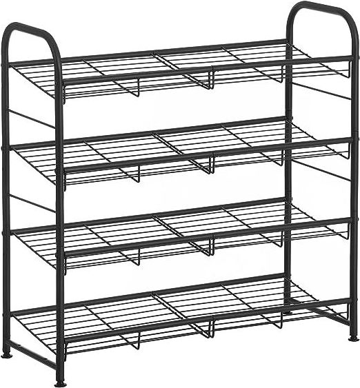 foldable  Stackable Shoe Rack, 4 Tier Metal Shoes Rack Storage Shelf, Adjustable Slanted Shelves Shoe Tower Organizer for Closet