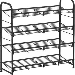 foldable  Stackable Shoe Rack, 4 Tier Metal Shoes Rack Storage Shelf, Adjustable Slanted Shelves Shoe Tower Organizer for Closet