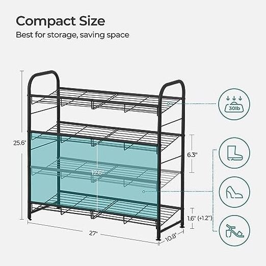 foldable  Stackable Shoe Rack, 4 Tier Metal Shoes Rack Storage Shelf, Adjustable Slanted Shelves Shoe Tower Organizer for Closet