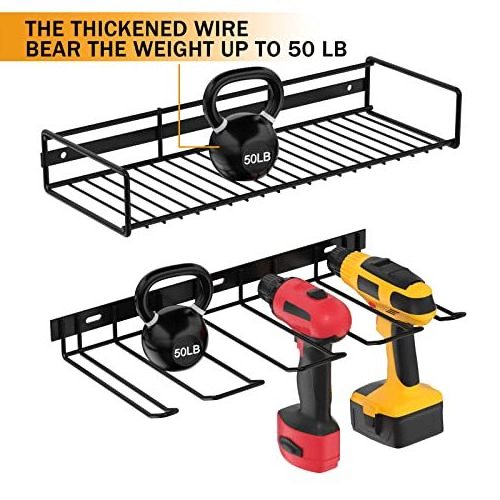 Metal Drill Storage Rack Power Tool Holder Organizer Wall Mount Heavy Duty Floating Tool Shelf for Workshop Shed Pegboard