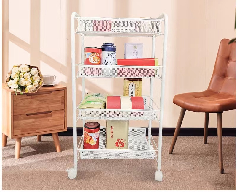 4 Tier Multi-functional Metal Color Storage Rack Hotel Room Service Trolley Household Bathroom Kitchen Trolley With Wheel