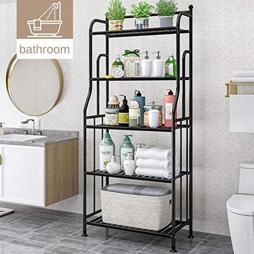 5 Tier Black Metal Storage Shelves Laundry Organizer Standing Shelf Units Shelving Unit Bakers Rack