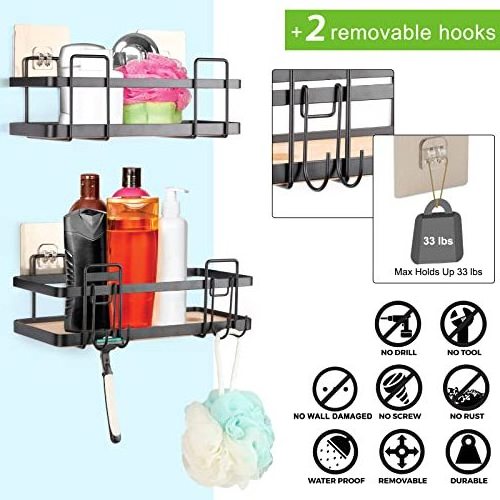 2 Pack Adhesive Shower Caddy No Drilling Rustproof Shower Organizer for Inside Shower Kitchen Storage