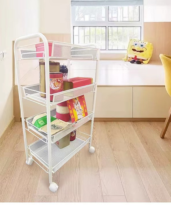 4 Tier Multi-functional Metal Color Storage Rack Hotel Room Service Trolley Household Bathroom Kitchen Trolley With Wheel