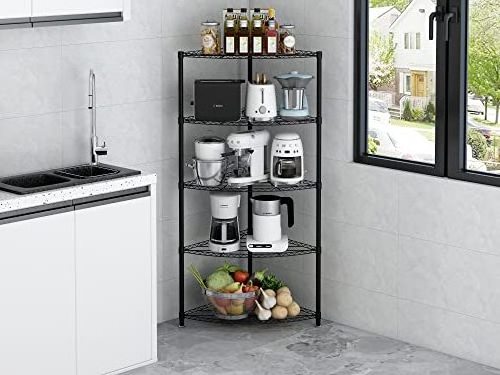 5 Tier Black Corner Storage Shelves Wire Shelving Unit Metal Shelf Steel Storage Rack for Bathroom Kitchen