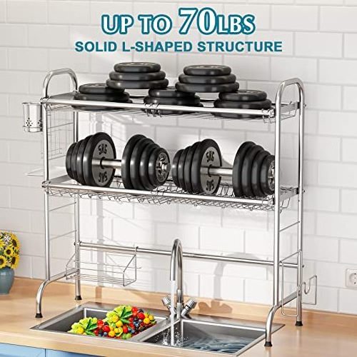 2-Tier Stainless Steel Large Over The Sink Dish Drying Rack Utensil Holder Dish Drainers for Kitchen Counter