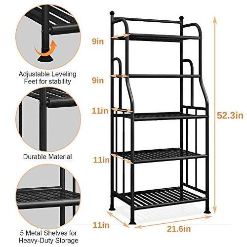 5 Tier Black Metal Storage Shelves Laundry Organizer Standing Shelf Units Shelving Unit Bakers Rack