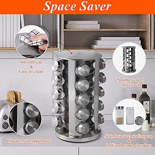 Stainless Steel Spice Carousel Seasoning Organizer Rotating Spice Rack Organizer for Kitchen Countertop Cabinet