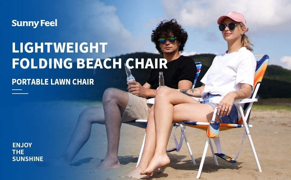 2024 Hot Sale SunnyFeel Tall Folding Beach Chair & Lightweight Portable High Sand Chair for Camp Outdoor Travel Picnic Concert