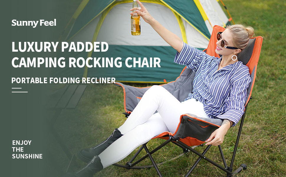 SunnyFeel LUXURY PADDED CAMPING ROCKING CHAIR & PORTABLE FOLDING RECLINER