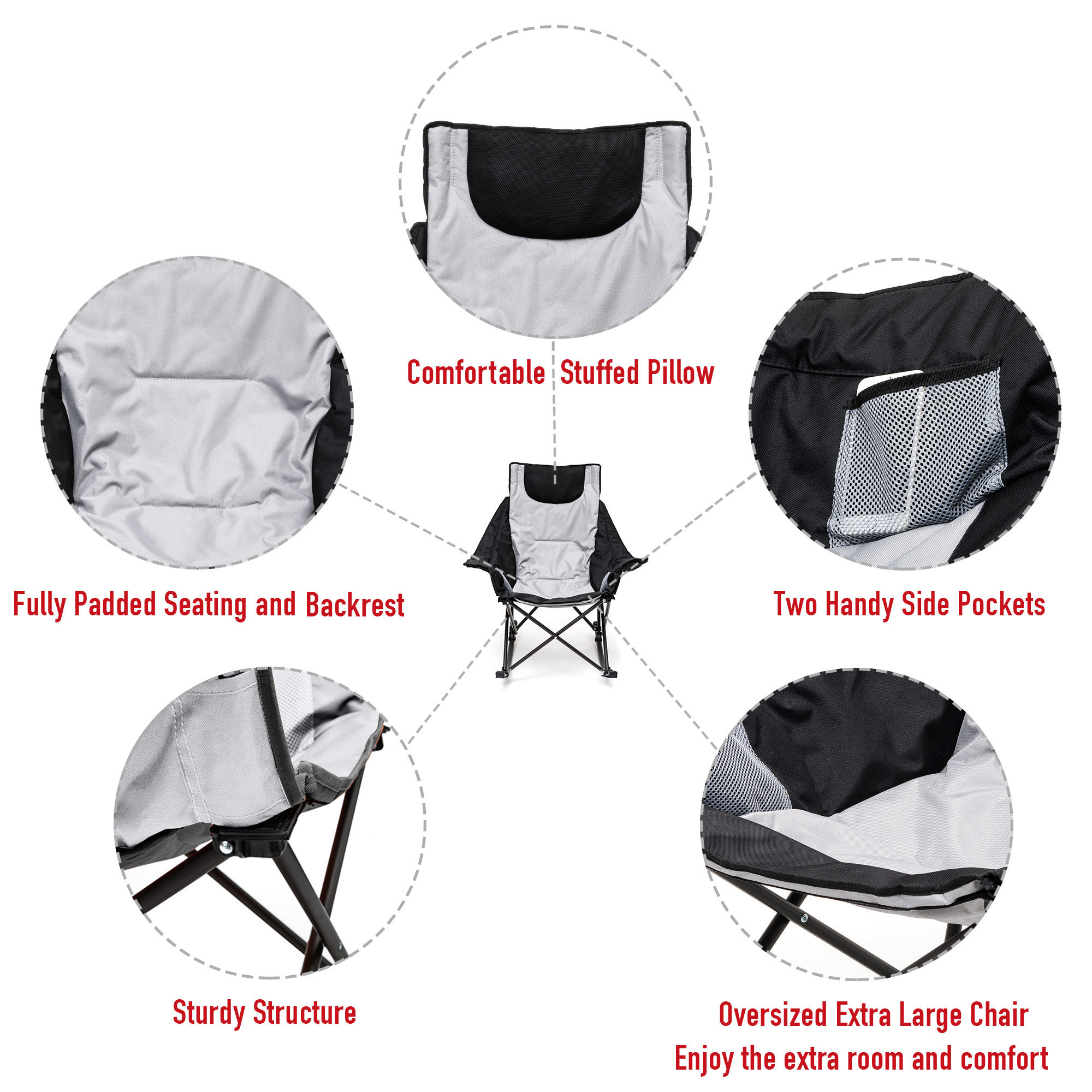 SunnyFeel LUXURY PADDED CAMPING ROCKING CHAIR & PORTABLE FOLDING RECLINER