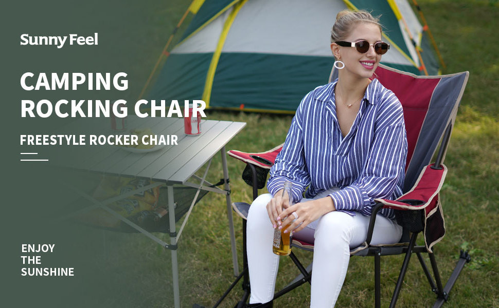 2024 Newest Style SunnyFeel Freestyle Rocker Chair & Modern Wide Camping Rocking Chair For Relax Camping Picnic Courtyard