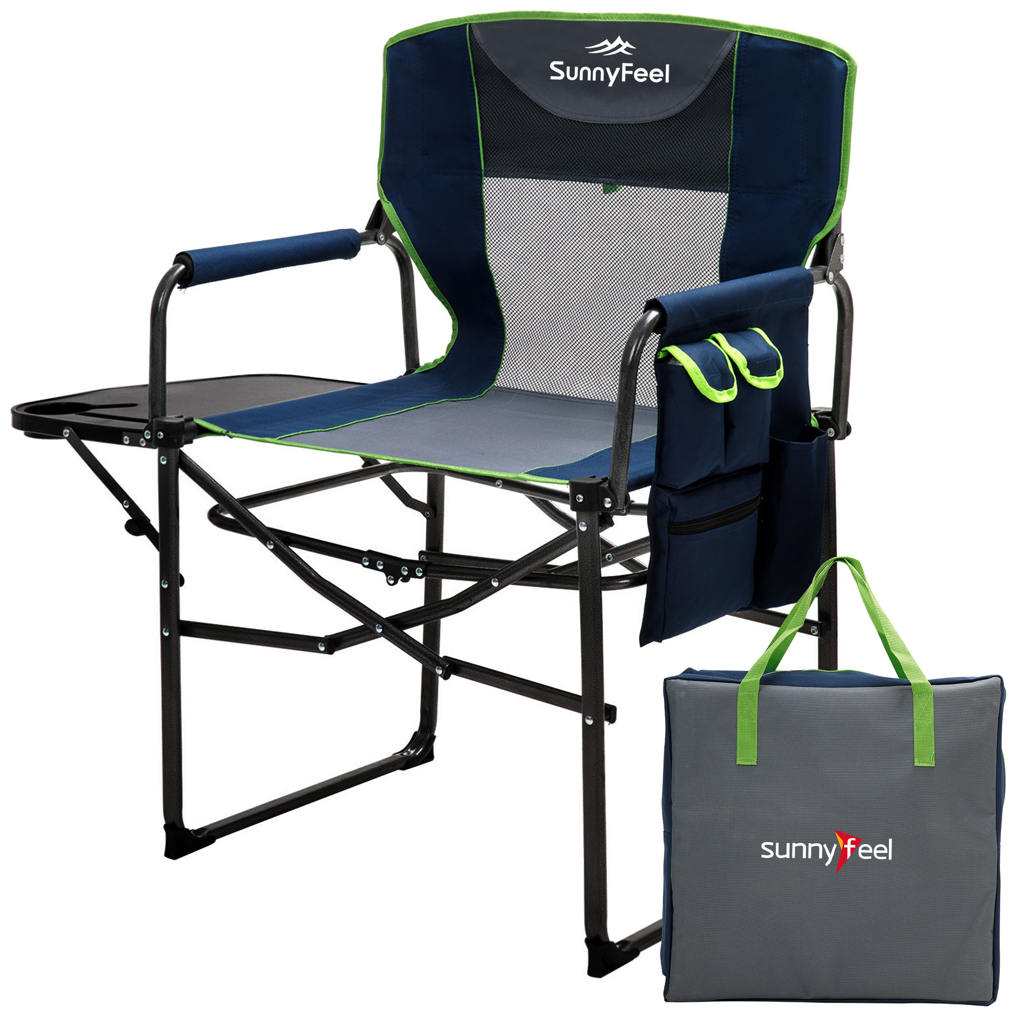 2024 Hot Sale SunnyFeel Oversized Camping Chair & Portable Folding Lawn Chair With Table For Camping Fishing Travel