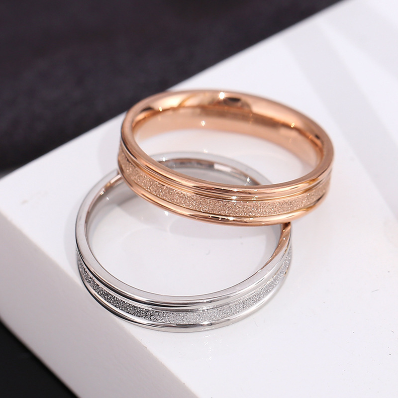 New Products Frosted Titanium Steel Jewelry Valentine's Day Couple Engagement Gold Ring