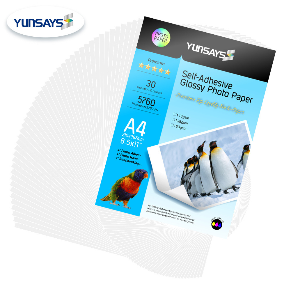 Yunsays professional manufacturer of photo paper self adhesive glossy photo paper sticker 90gsm 135gsm 150gsm water glue