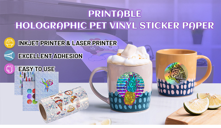 DIY Decoration Label Custom Inkjet Printer Sticker Paper A3 A4 Size Laser Inkjet Holographic PET Film Vinyl Stickers