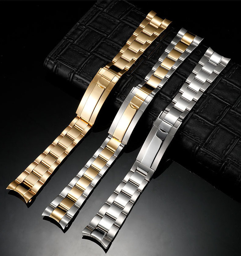 Luxury 20mm 21mm Solid Stainless Steel Curved End Link Wrist Watch Band For RLX Daytona Submarine GMT Metal Watch Strap