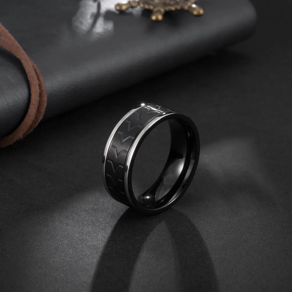 Classical PVD Black Stainless Steel Hip Hop Jewelry Islamic Fashion Wide ECG Shape Steel Thumb Finger Rings For Men