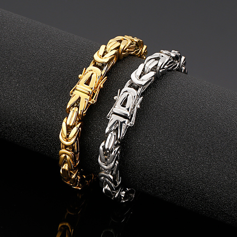 Classic 8MM Byzantine Link Chain Bracelet High Quality Stainless Steel Gold Plated Fashion Jewelry Bracelet For Men Bali Bangle