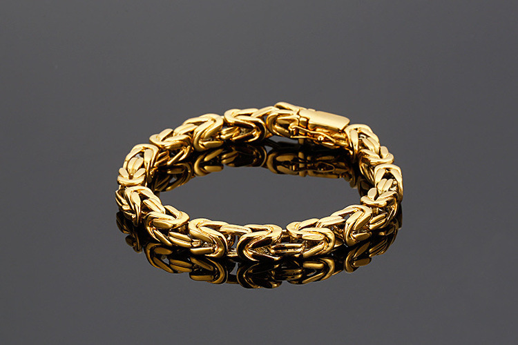 Classic 8MM Byzantine Link Chain Bracelet High Quality Stainless Steel Gold Plated Fashion Jewelry Bracelet For Men Bali Bangle