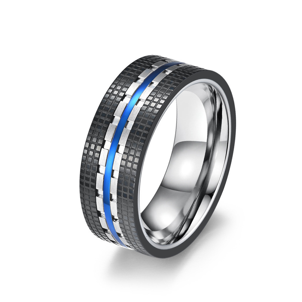 Hot Selling Two-tone Rose Gold Blue Stainless Steel Ring For Men Trendy Wholesale Custom Titanium Steel Rings Jewelry