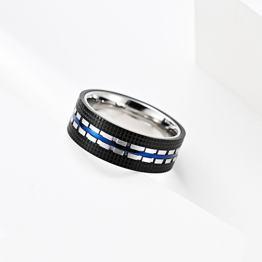 Hot Selling Two-tone Rose Gold Blue Stainless Steel Ring For Men Trendy Wholesale Custom Titanium Steel Rings Jewelry