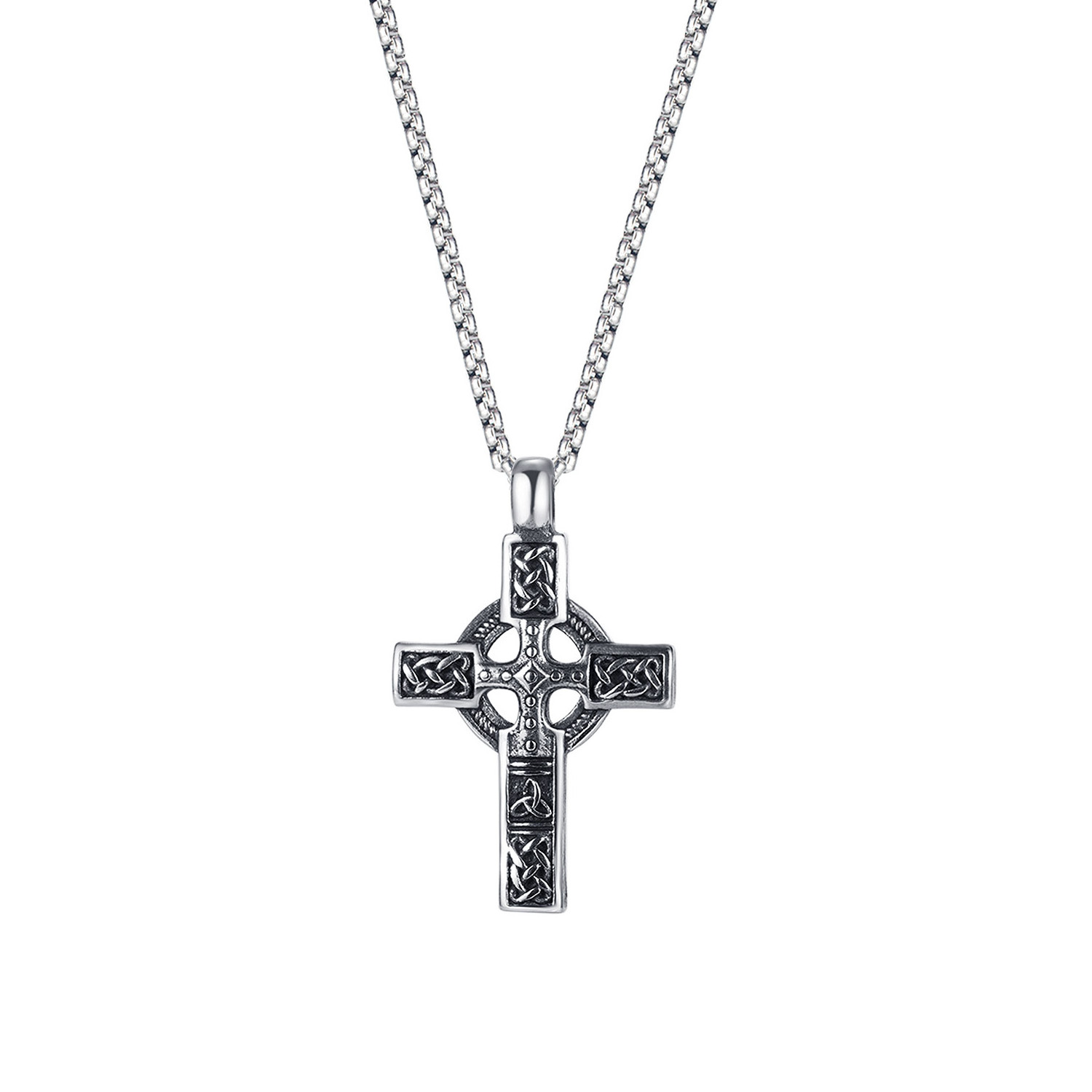 New Design Wiccan Viking Hollowed Cross Celtic Pendant Necklace Hip-hop Street Titanium Steel Men Necklace Gift Jewelry