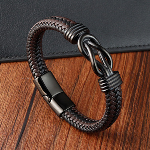 Antique Black Magnetic Buckle Leather Wrap Bracelet Men Twisted Double Row Love Knot Leather Cuff Bracelet for Father Boyfriend