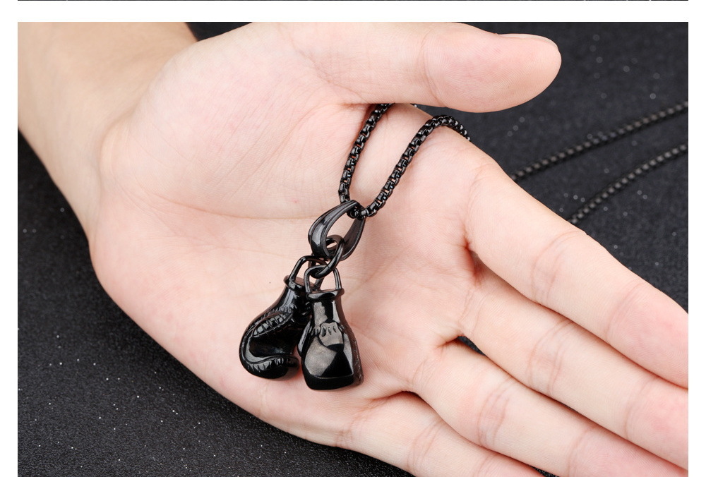 Retro Boxing Accessories Stainless Steel Necklace Sports Fashion Punk Pendant Necklace for Men Stainless Steel Chain Jewelry