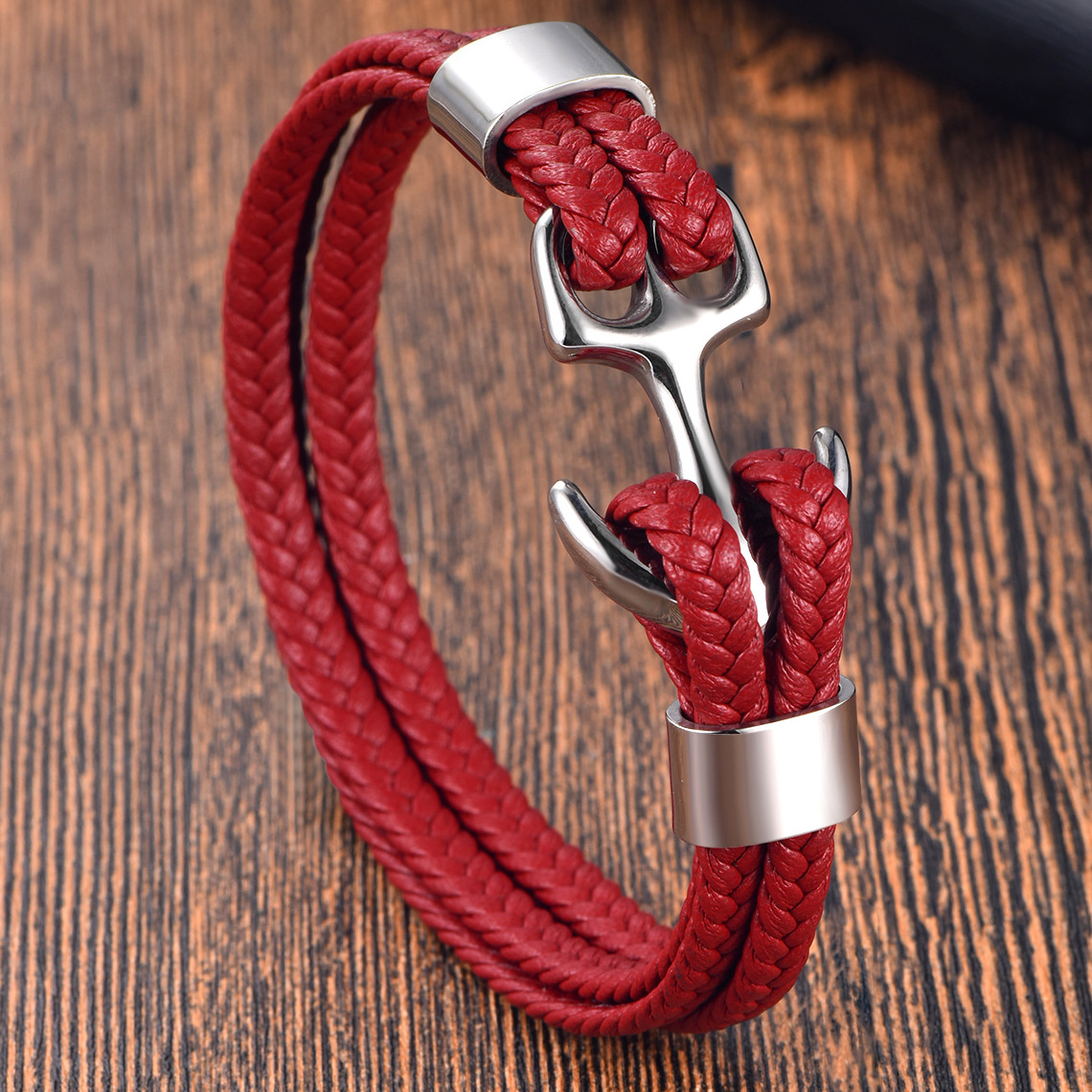 Top Layer Handmade Genuine Cow Rope Leather Cuff Bracelet Stylish Christmas Gifts Stainless Steel Anchor Clasp Jewelry Bracelet