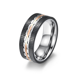 Mosaic Pattern Two-Color Black Rose Gold Stainless Steel Ring For Men Custom Motorcycle Biker's Steel Engagement Finger Rings