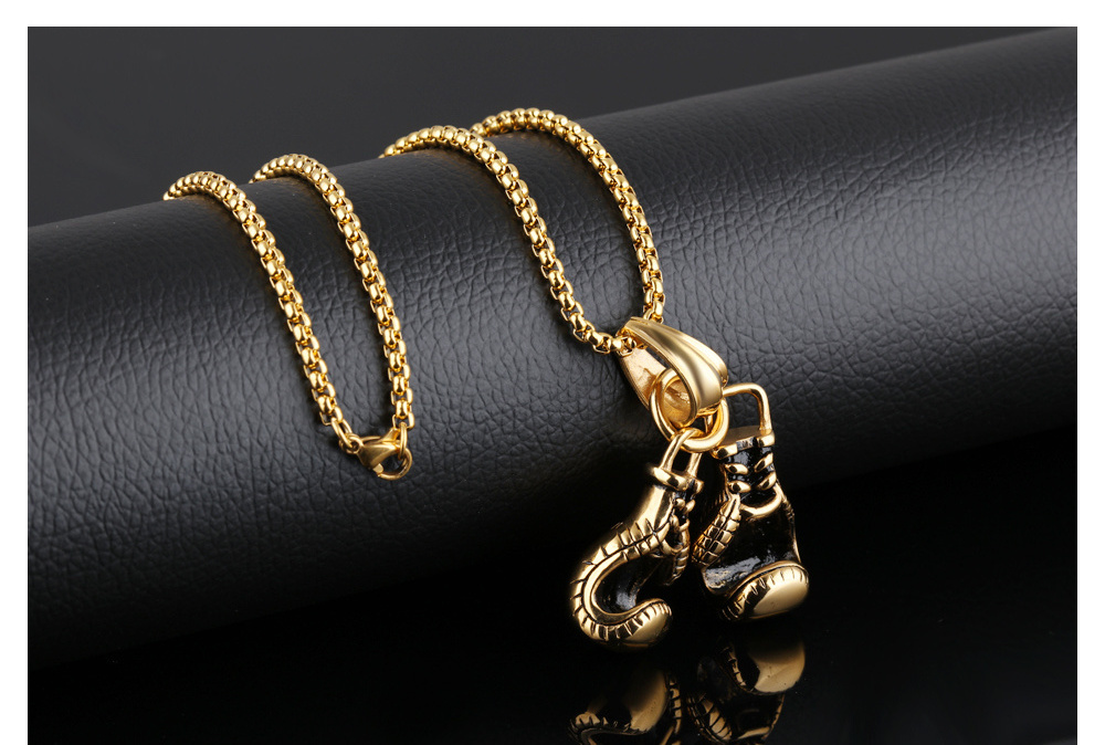 Retro Boxing Accessories Stainless Steel Necklace Sports Fashion Punk Pendant Necklace for Men Stainless Steel Chain Jewelry